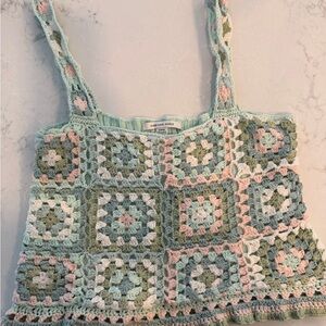 American Eagle Outfitters Pastel Crochet Square Tank - Mint, Blush, Cream